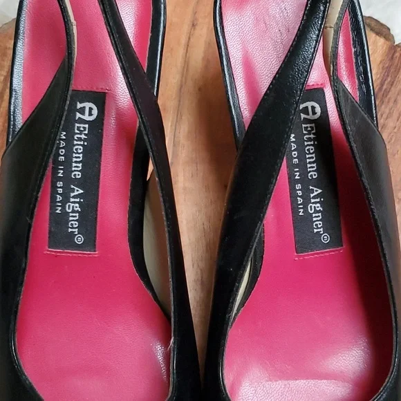 Etienne Aigner Black Leather Slingbacks Heels Size 8.5 M - Picture 6 of 8